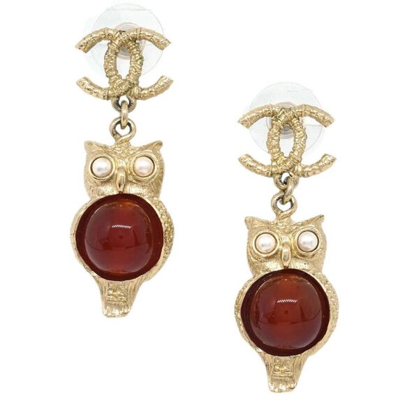 Share Chanel Dangle Piercing Earrings Gold Artificial Pearl - Picture 1 of 4